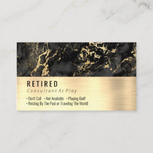 Retired, Black and Gold Marble, Brushed Gold, Gag Business Card