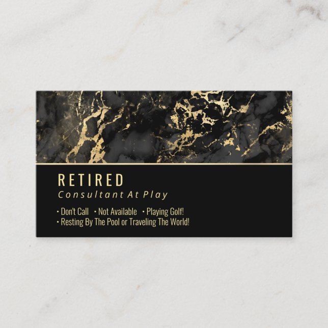 Retired, Black & Gold Marble on Black Gag Business Card (Front)