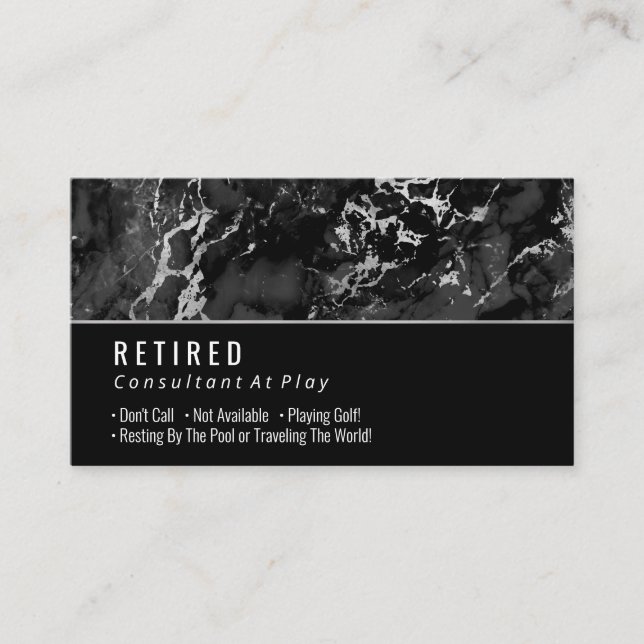 Retired, Black & Silver Marble on Black Gag Business Card (Front)