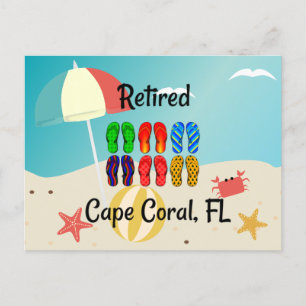 Retired, Cape Coral, FL, beach design, Postcard