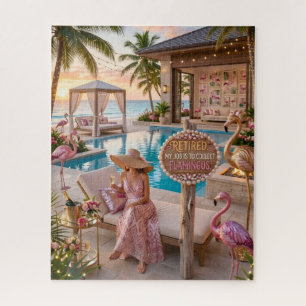 Retired Chic Lady Flamingo Themed Tropical Beach Jigsaw Puzzle