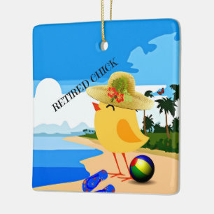Retired Chick at the Beach Ceramic Ornament