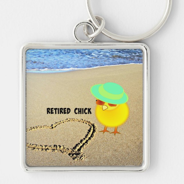 Retired Chick at the Beach Keychain (Front)