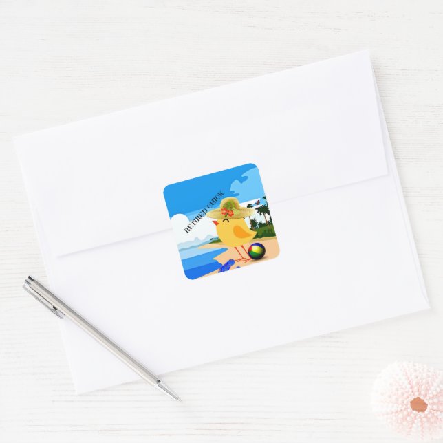 Retired Chick...at the beach,  Square Sticker (Envelope)