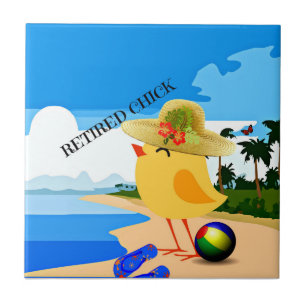 Retired Chick...at the beach,  Tile