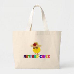 Retired Chick, colourful design Large Tote Bag