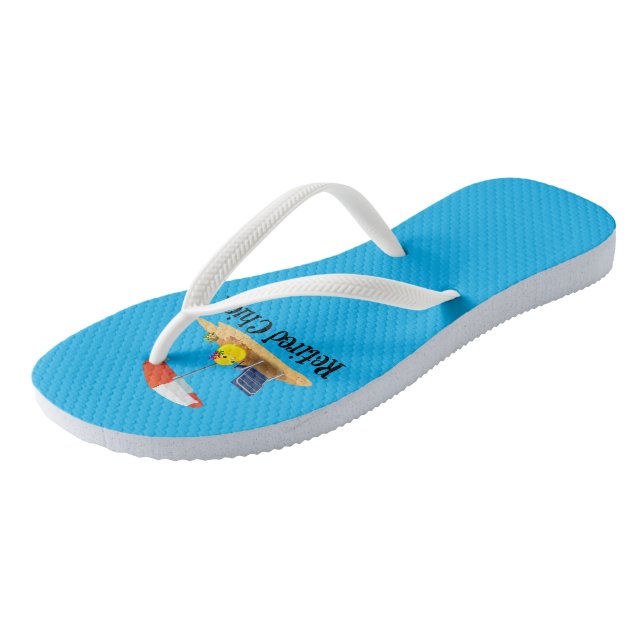 Retired Chick...Cute and Colourful Design Flip Flops (Angled)