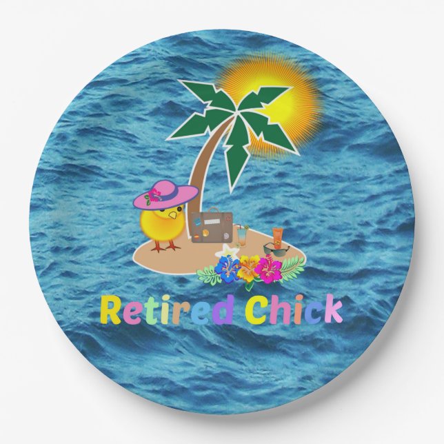 Retired Chick, cute and colourful Paper Plate (Front)