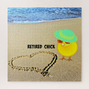 Retired Chick...heart drawn in the sand Jigsaw Puzzle