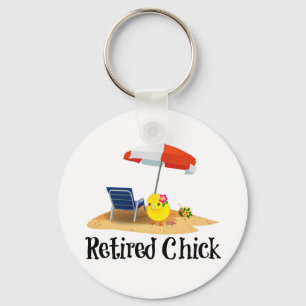 Retired Chick on the Beach Keychain
