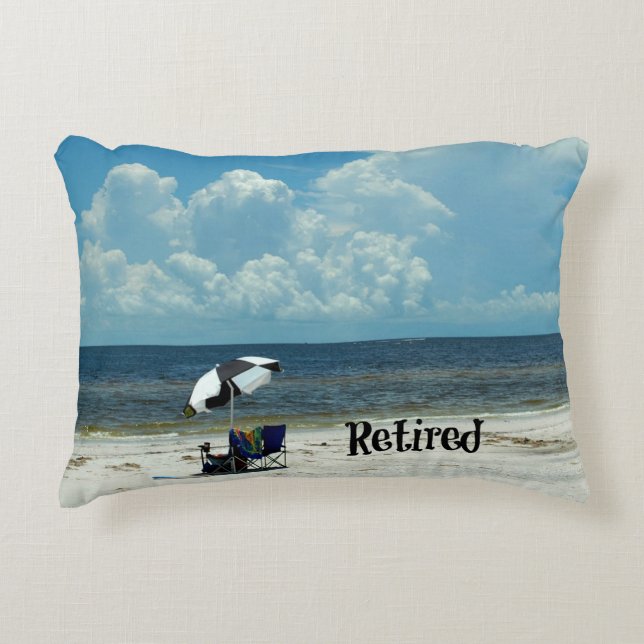 Retired, Day at the Beach Accent Pillow (Front)