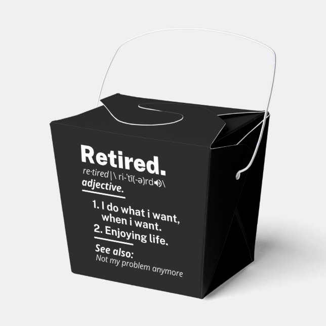 retired. definition funny retirement favor box (Front Side)