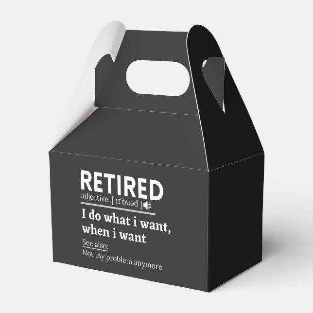 retired definition, funny retirement, retired favor box (Front Side)