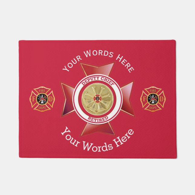 Retired Deputy Fire Chief 4 Bugle Custom Doormat (Front)