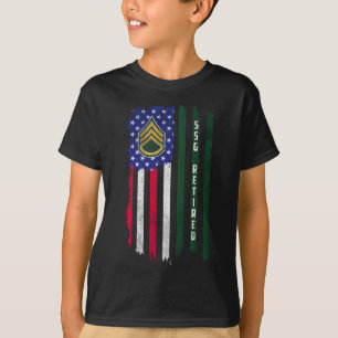 Retired E-6 Staff Sergeant Ssg Rank American Flag T-Shirt