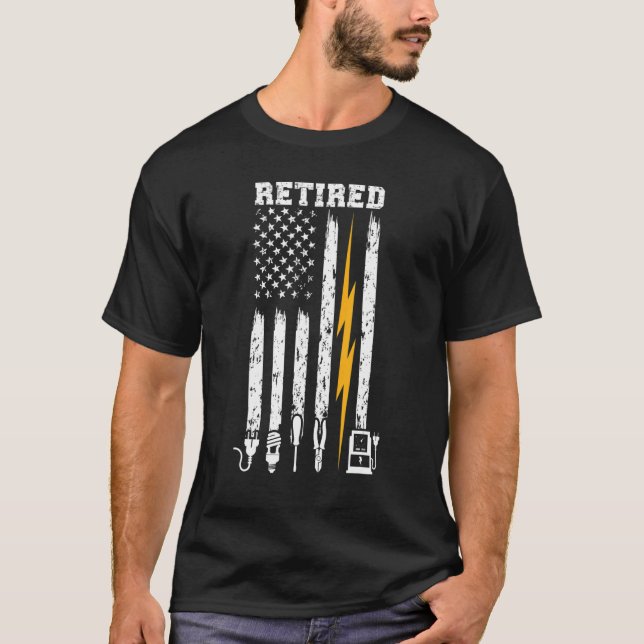 Retired Electrician Us Flag Electrician Retirement T-Shirt (Front)