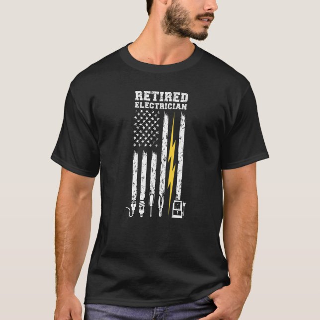 Retired Electrician Us Flag Electrician Retirement T-Shirt (Front)