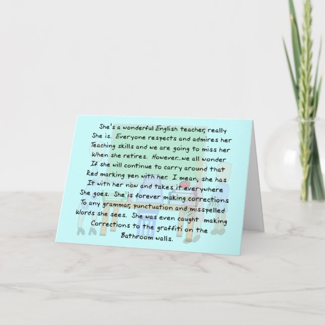 Retired English Teacher Story Art Gifts Card (Front)