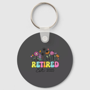 Retired Est 2025 Boho Floral Retirement Retire Tea Keychain