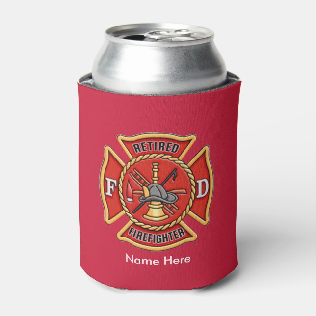 Retired Firefighter Maltese Cross Can Cooler (Can Front)