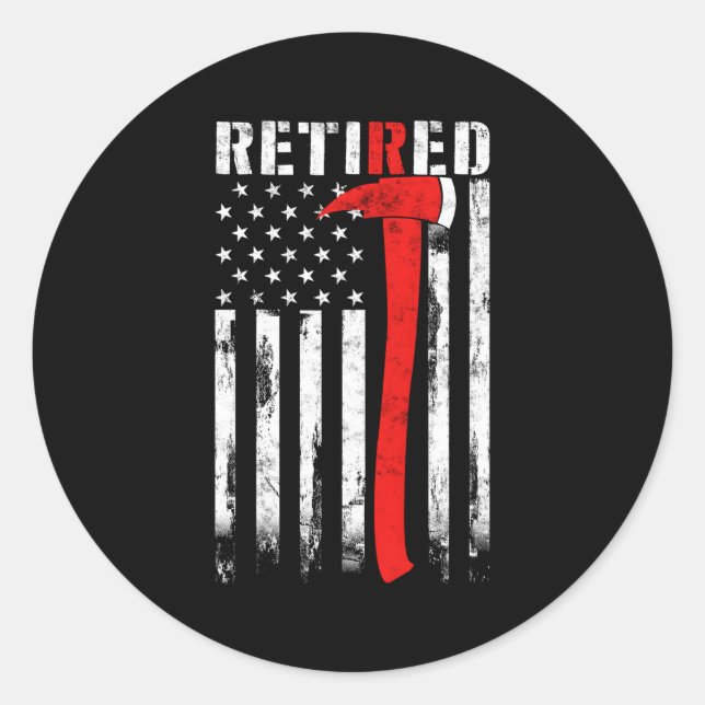 Retired Firefighter Thin Red Line Axe American Fla Classic Round Sticker (Front)