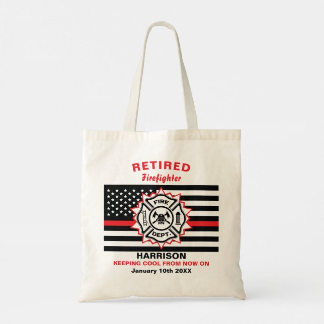 Retired Firefighter Thin Red Line Funny Saying Tote Bag (Back)