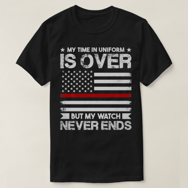 Retired Firefighter Thin Red Line Retirement Firem T-Shirt (Design Front)