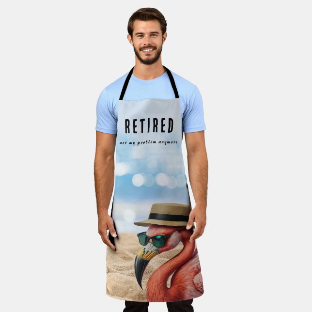 Retired Flamingo on Beach with Hat & Sunglasses Apron (Worn)