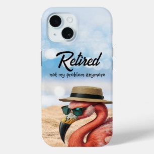 Retired Flamingo on Beach with Hat & Sunglasses iPhone 15 Case