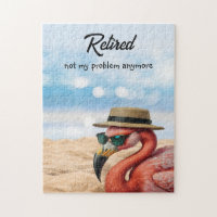 Retired Flamingo on Beach with Hat & Sunglasses