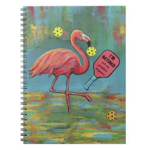 Retired Flamingo Playing Pickleball Watercolor Notebook