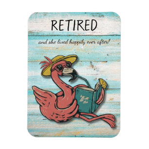 Retired Flamingo Reading Book With Tropical Drink  Magnet