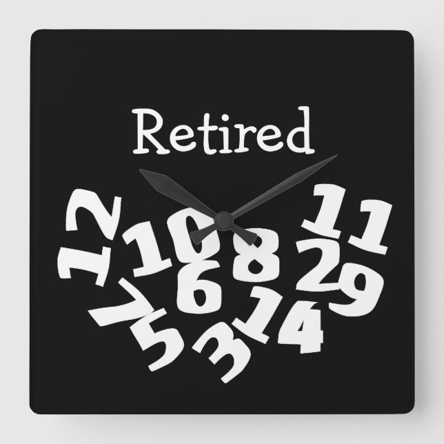 Retired Funny Fallen Numbers Square Wall Clock (Front)
