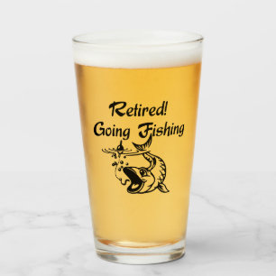Retired Going Fishing Black Text Glass