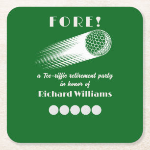 Retired Golf Fore Tee-Riffic Retirement party Square Paper Coaster