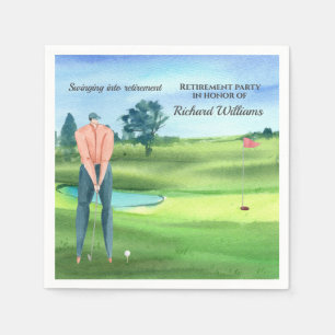 Retired Golf Man Player Swinging into Retirement Napkin