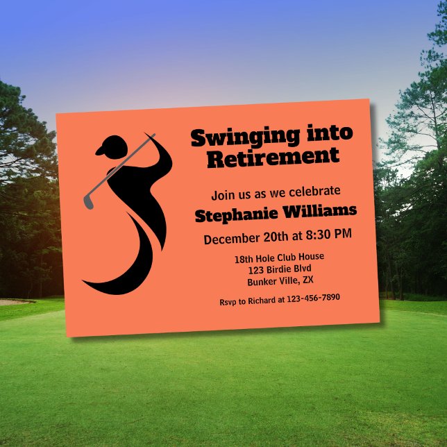 Retired golf player modern swinging golfer invitation (Creator Uploaded)