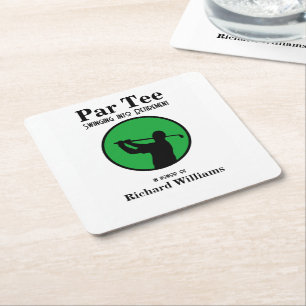 Retired Golf Player Swinging into Retirement  Square Paper Coaster