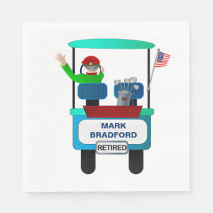 Retired Golfer Riding in Golf Cart Waving Goodbye Napkin