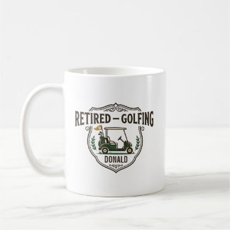 Retired Golfing Golf Cart Crest Personalized Coffee Mug
