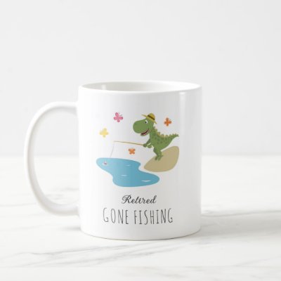Retired Gone Fishing Cute Dinosaur Cartoon