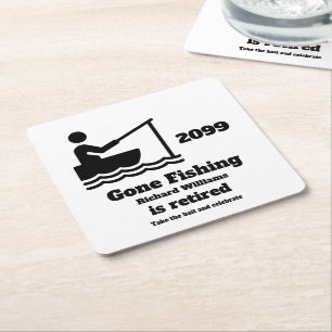 Retired Gone Fishing Modern Minimalist Retirement Square Paper Coaster