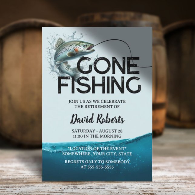 Retired Gone Fishing Outdoors Man Retirement Invitation (Creator Uploaded)