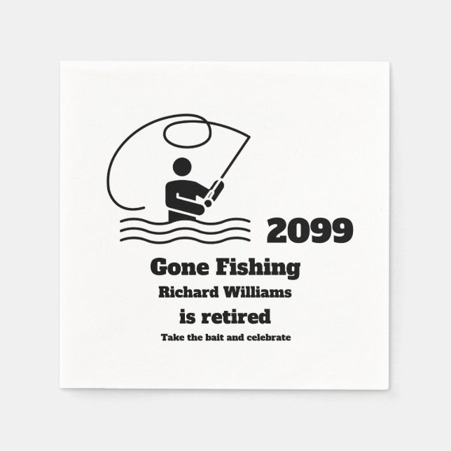 Retired Gone Fishing Standing Fisherman Retirement Napkin (Front)