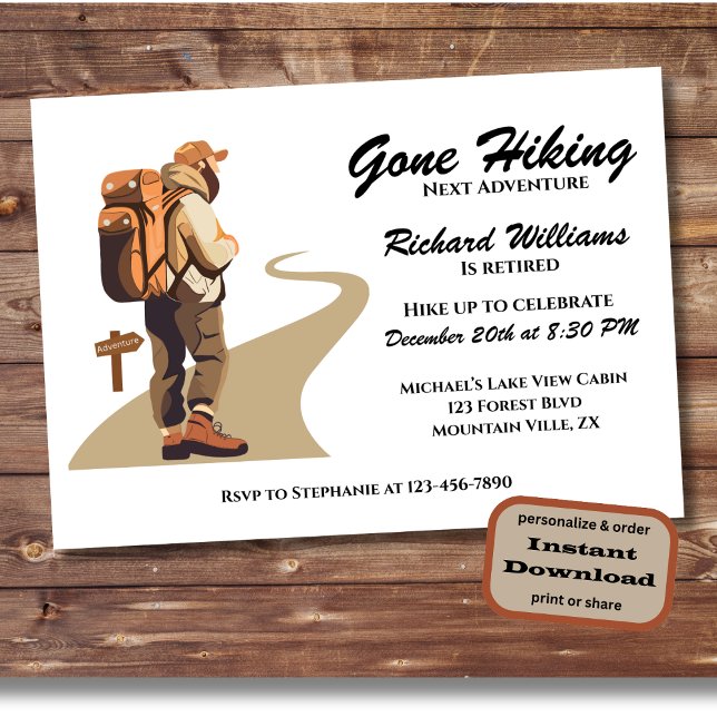 Retired Gone Hiking Next Adventure Retirement Invitation (Creator Uploaded)