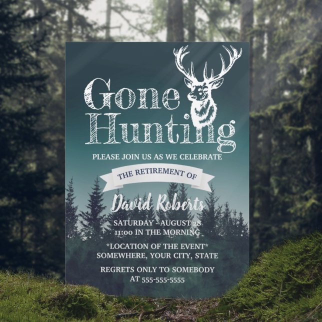 Retired Gone Hunting Rustic Forest Retirement Invitation (Creator Uploaded)