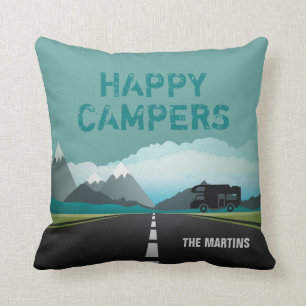 Retired Happy Campers RV   Personalized Teal Throw Pillow