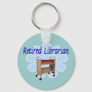retired Librarian Book Cart Design Keychain