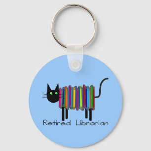 Retired Librarian Book Cat Gifts Keychain