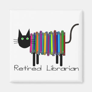 Retired Librarian Book Cat Gifts Magnet